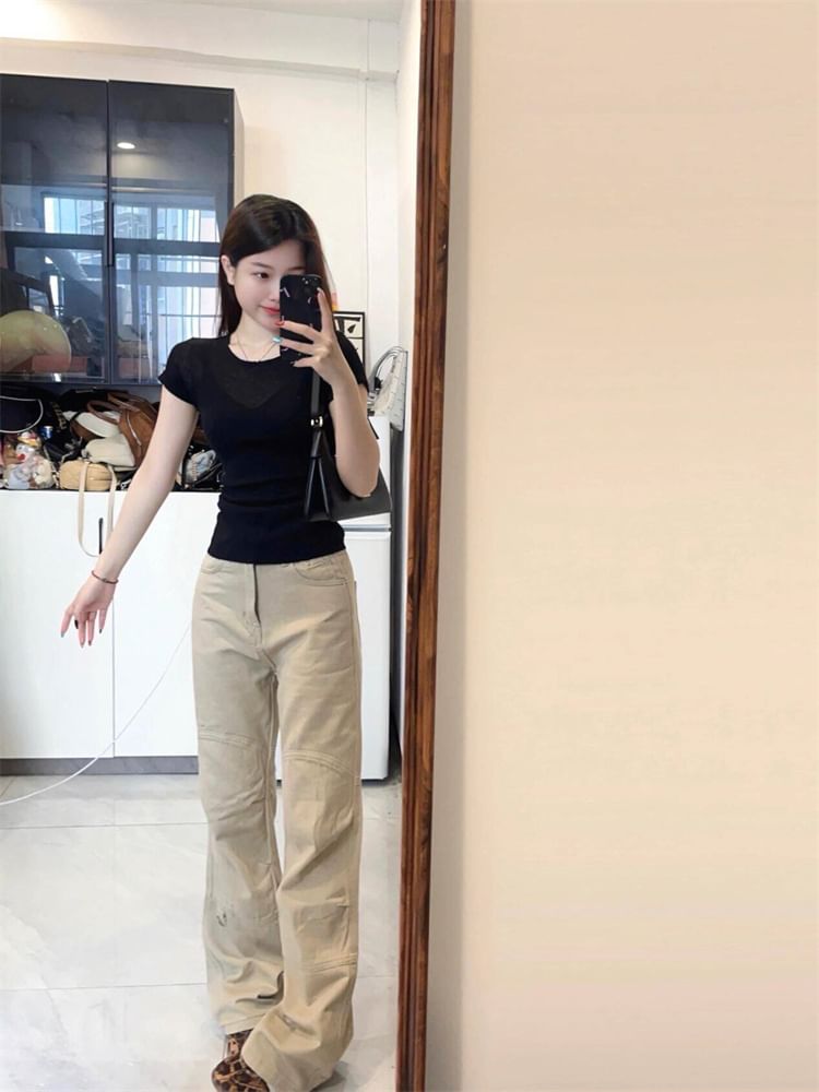 High Waist Plain Flared Cargo Pants (Various Designs)