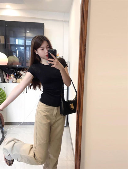 High Waist Plain Flared Cargo Pants (Various Designs)