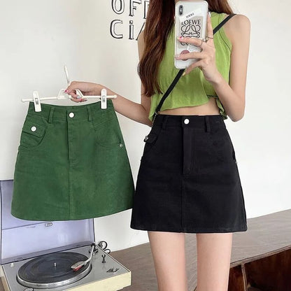 Skirt High Mini Denim Plain A-Line Waist