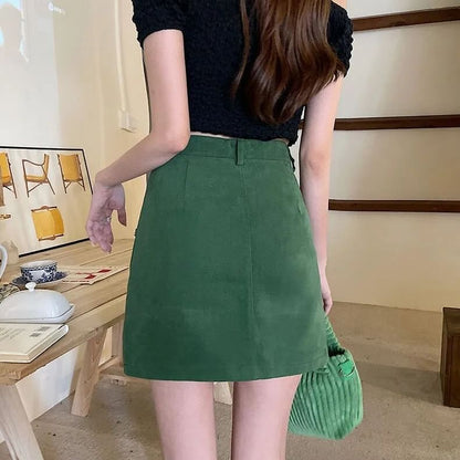 Skirt High Mini Denim Plain A-Line Waist