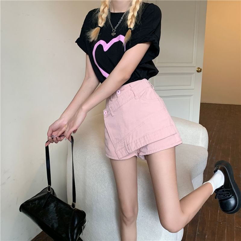 High Waist Asymmetrical Denim Skort