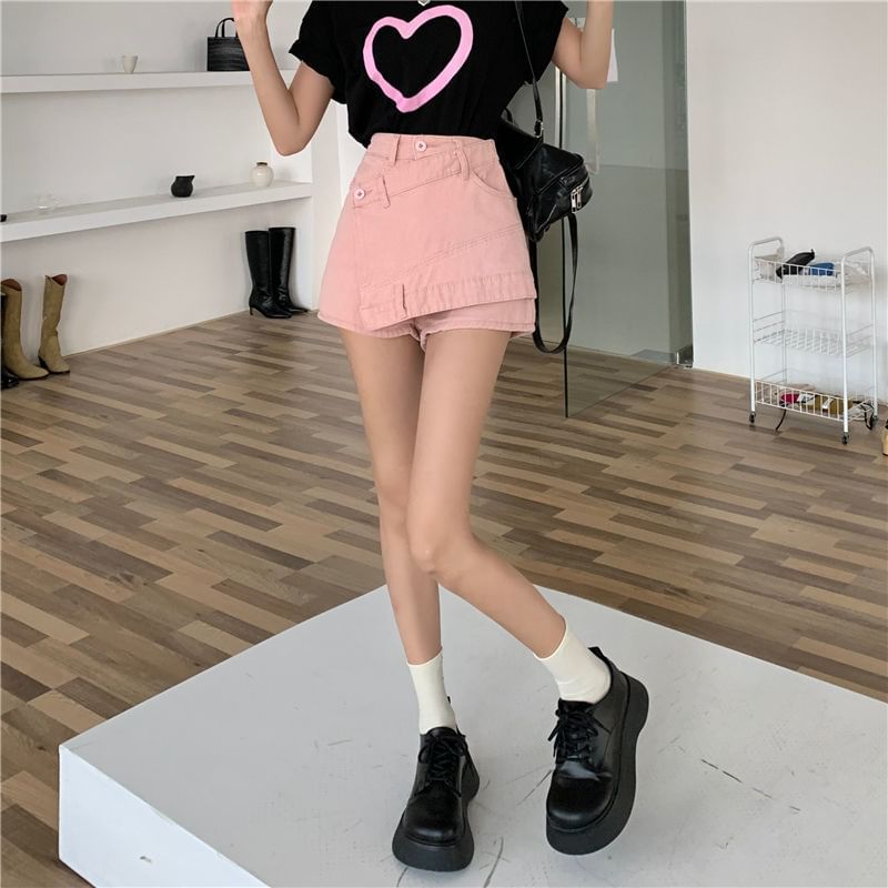 High Waist Asymmetrical Denim Skort