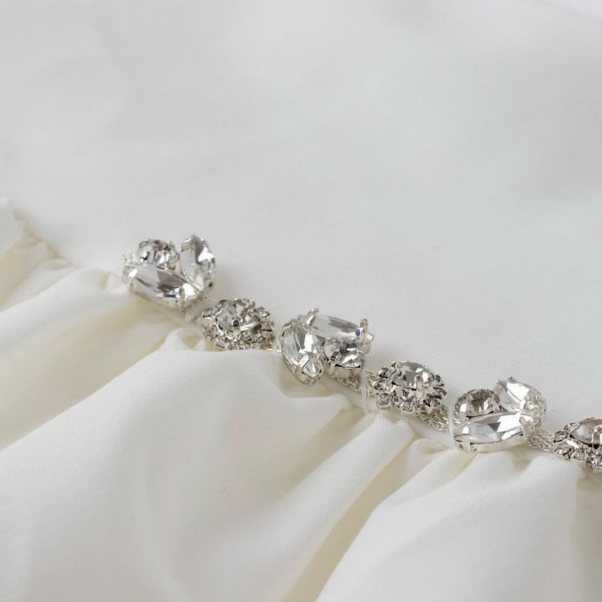 High Mini Plain A-Line Skirt Rise Rhinestone