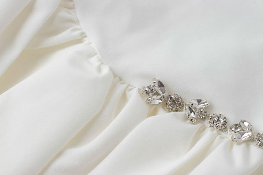 High Mini Plain A-Line Skirt Rise Rhinestone