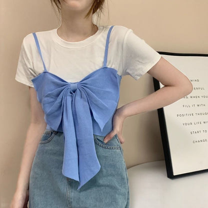 Plain Cropped Camisole Bow Top