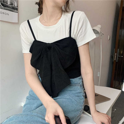 Plain Cropped Camisole Bow Top