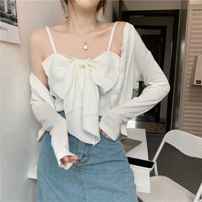 Plain Cropped Camisole Bow Top
