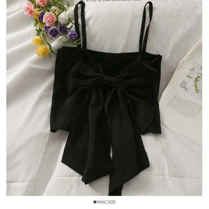 Plain Cropped Camisole Bow Top