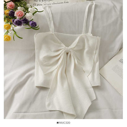 Plain Cropped Camisole Bow Top