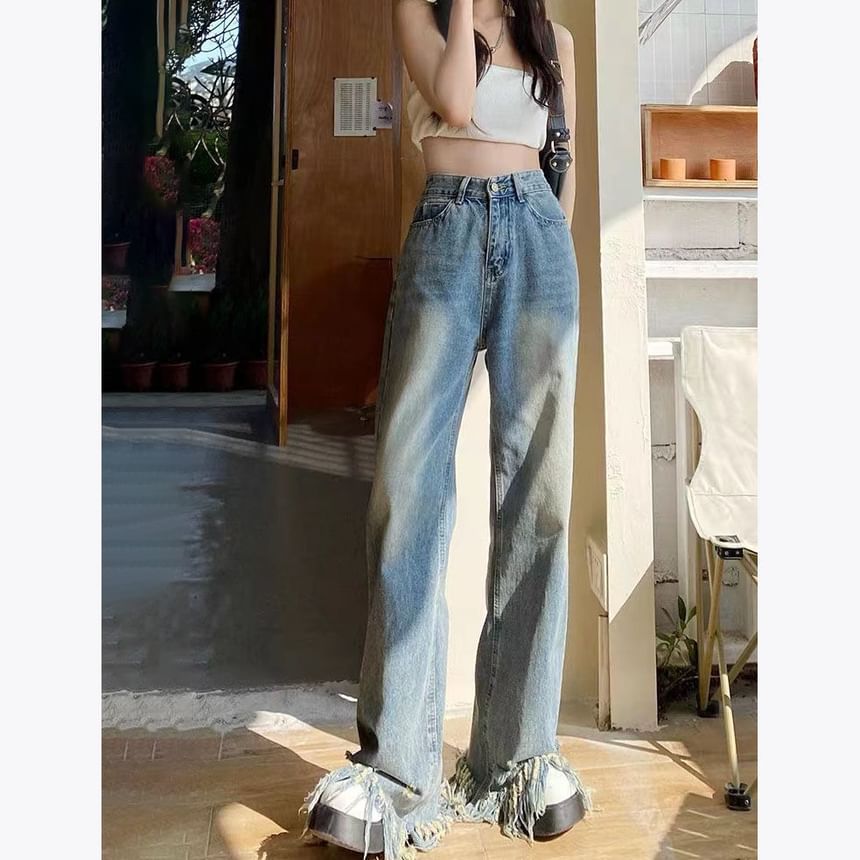 Leg High Wide Ripped Waist Jeans