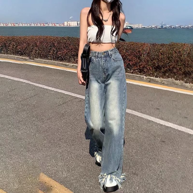 Leg High Wide Ripped Waist Jeans