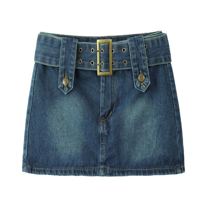 Waist Skirt Denim A-Line Mini High