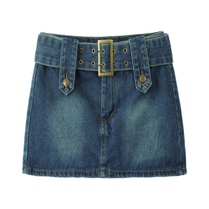Waist Skirt Denim A-Line Mini High