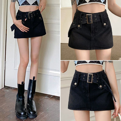 Waist Skirt Denim A-Line Mini High
