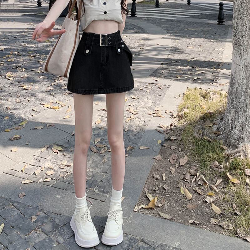 Waist Skirt Denim A-Line Mini High