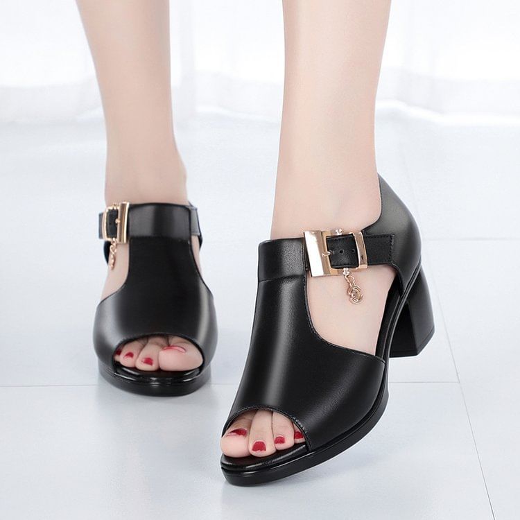 Sandals Plain Block Heel
