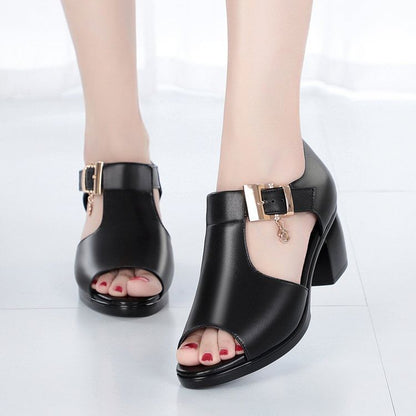 Sandals Plain Block Heel