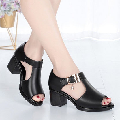 Sandals Plain Block Heel
