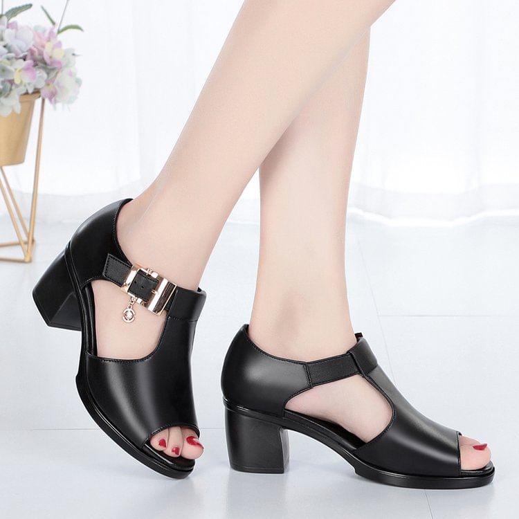 Sandals Plain Block Heel