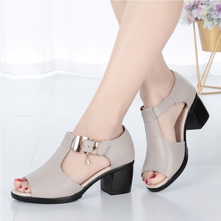 Sandals Plain Block Heel