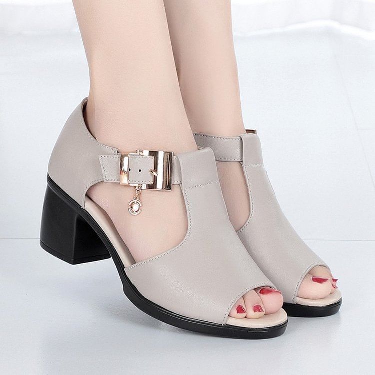Sandals Plain Block Heel