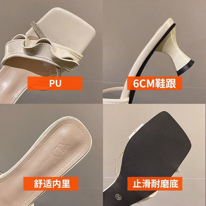 Ruffle Slide Sandals Low Heel