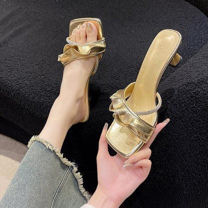 Ruffle Slide Sandals Low Heel