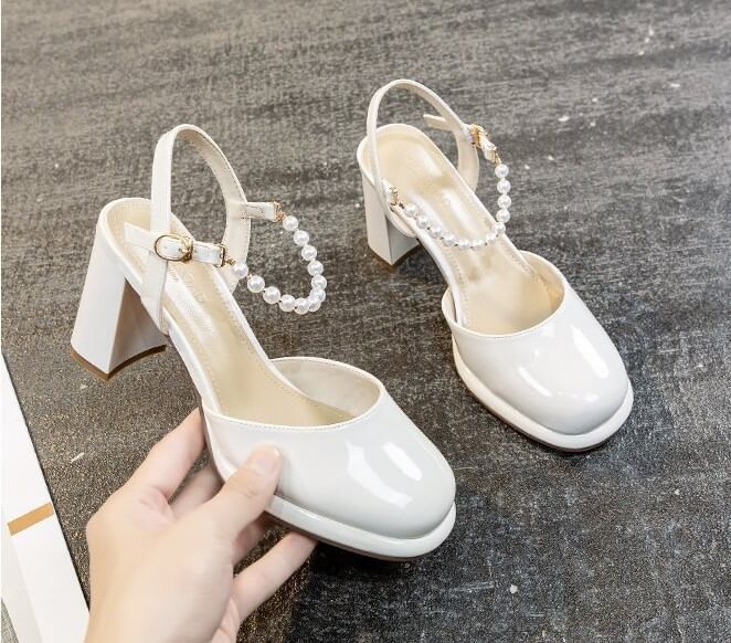 Sandals Heel Slingback Plain Block