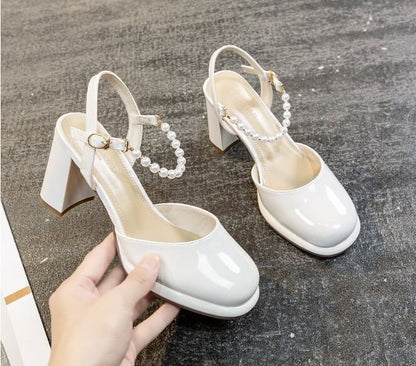 Sandals Heel Slingback Plain Block