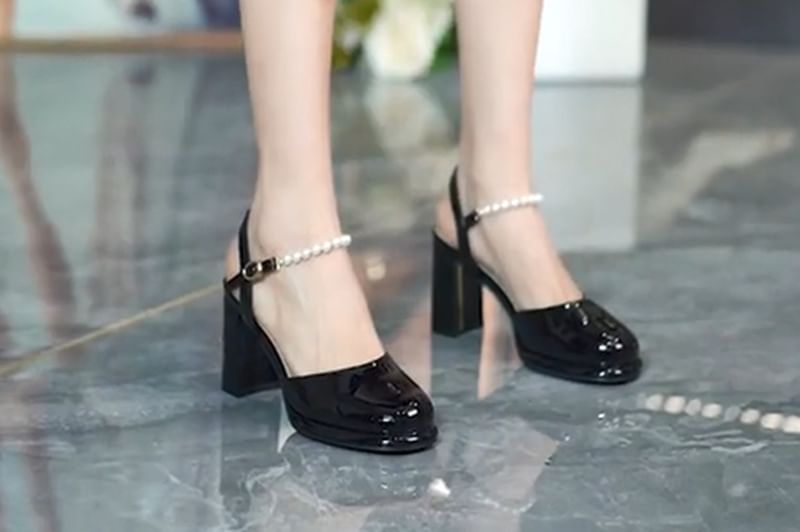 Sandals Heel Slingback Plain Block