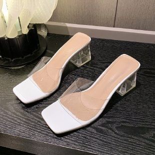 Plain Slide Heel Block Sandals