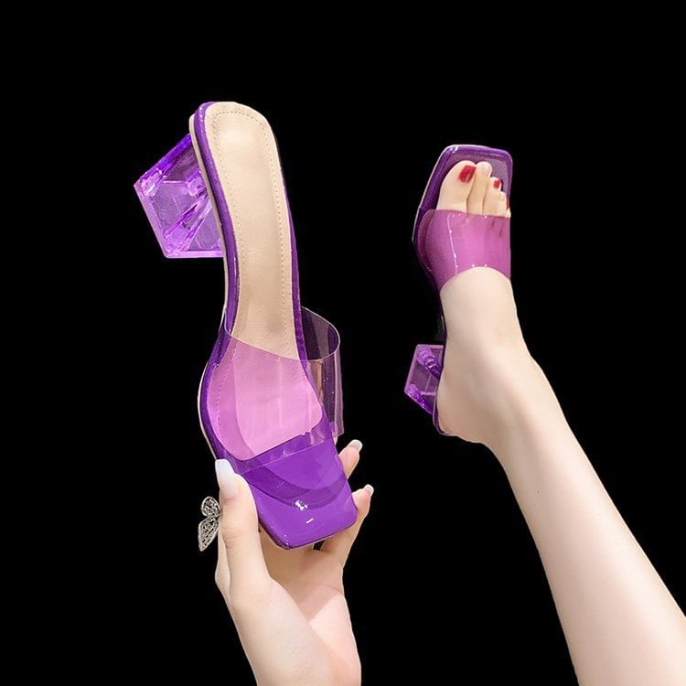 Plain Slide Heel Block Sandals