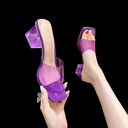 Plain Slide Heel Block Sandals