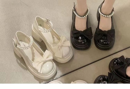 Platform Block Jane Heel Bow Shoes Mary
