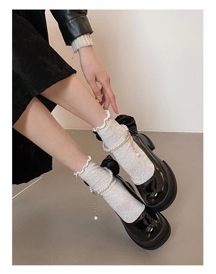 Block Plain Heel Pumps Mary Jane Bow