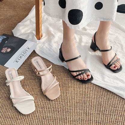 Block Plain Sandals Heel