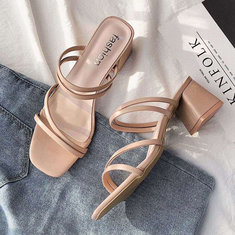 Block Plain Sandals Heel