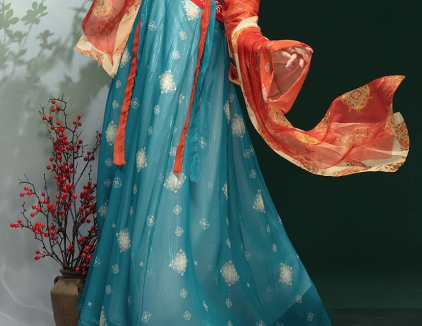 Traditional Chinese Print Costume Set