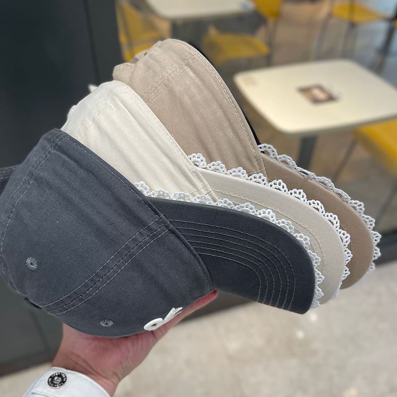 Lace Cap Trim Embroidered Bow Baseball