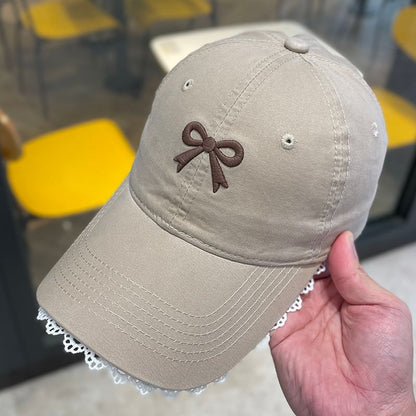 Lace Cap Trim Embroidered Bow Baseball
