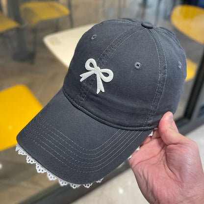 Lace Cap Trim Embroidered Bow Baseball