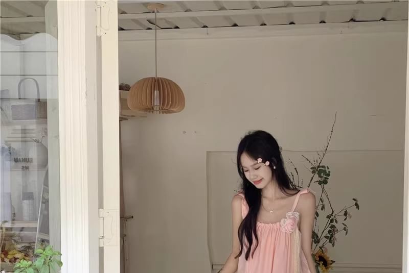 Maxi Strap Detail Sundress Spaghetti Plain Flower