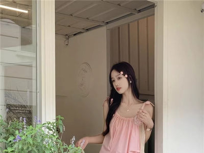 Maxi Strap Detail Sundress Spaghetti Plain Flower