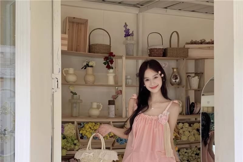 Maxi Strap Detail Sundress Spaghetti Plain Flower