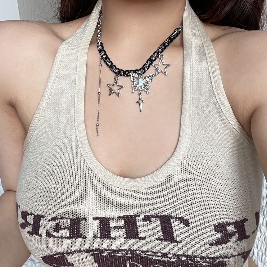 Star Fringed Pendant Necklace Butterfly