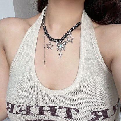 Star Fringed Pendant Necklace Butterfly