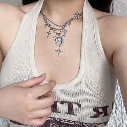 Star Fringed Pendant Necklace Butterfly
