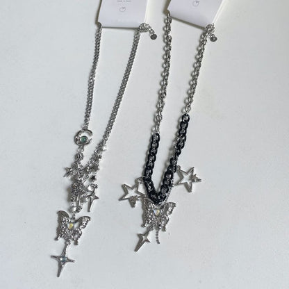 Star Fringed Pendant Necklace Butterfly