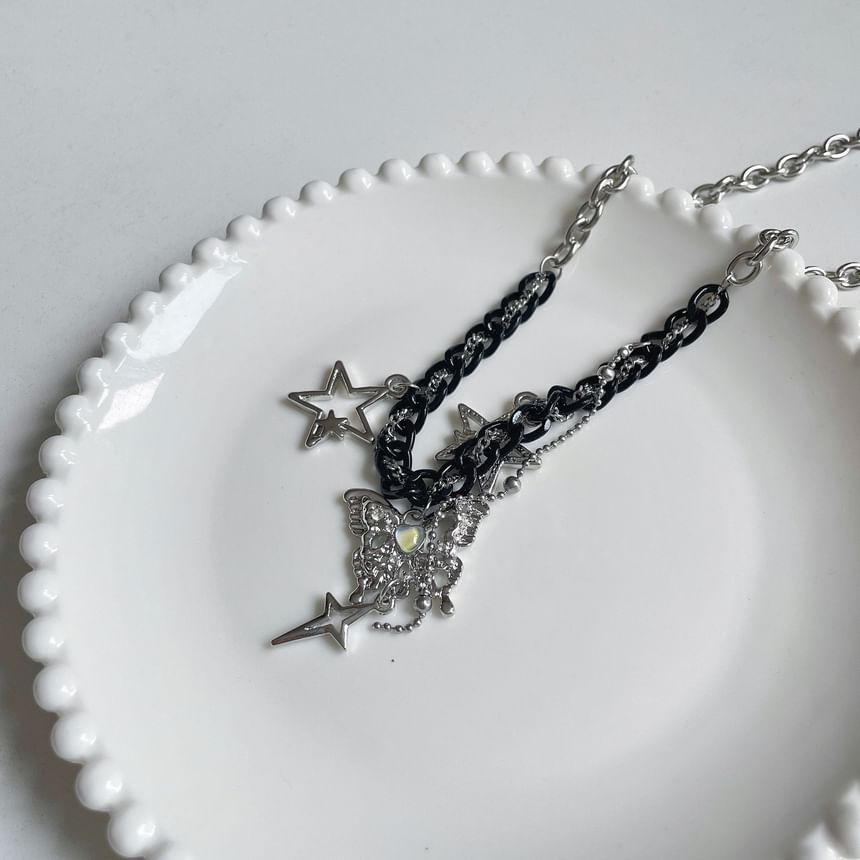 Star Fringed Pendant Necklace Butterfly