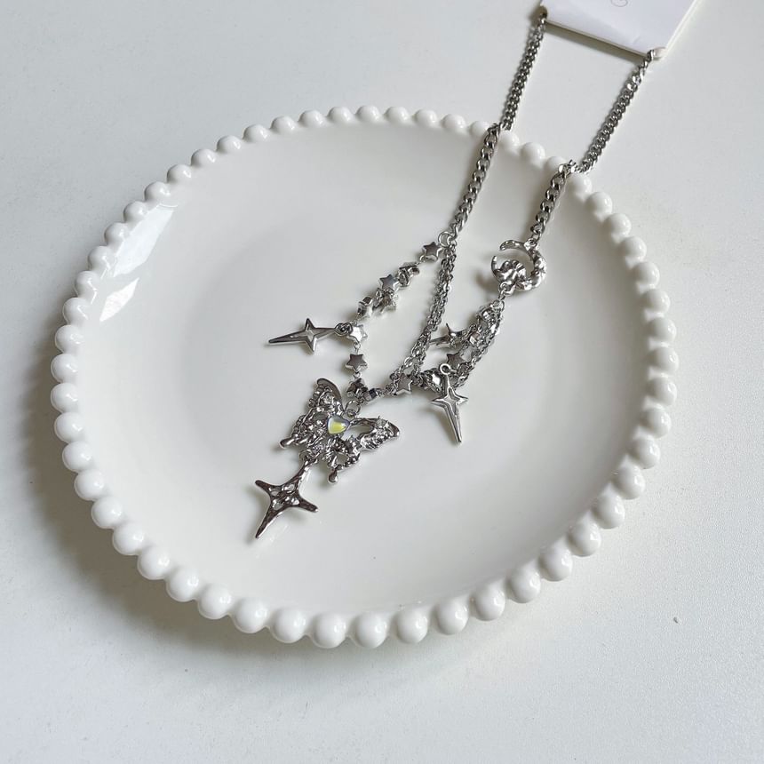 Star Fringed Pendant Necklace Butterfly
